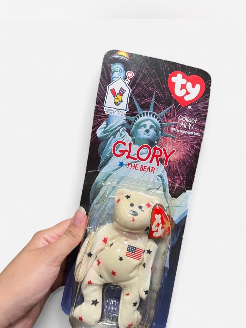 TY Glory the Bear Plush Toy - Cream with Red, Blue Stars